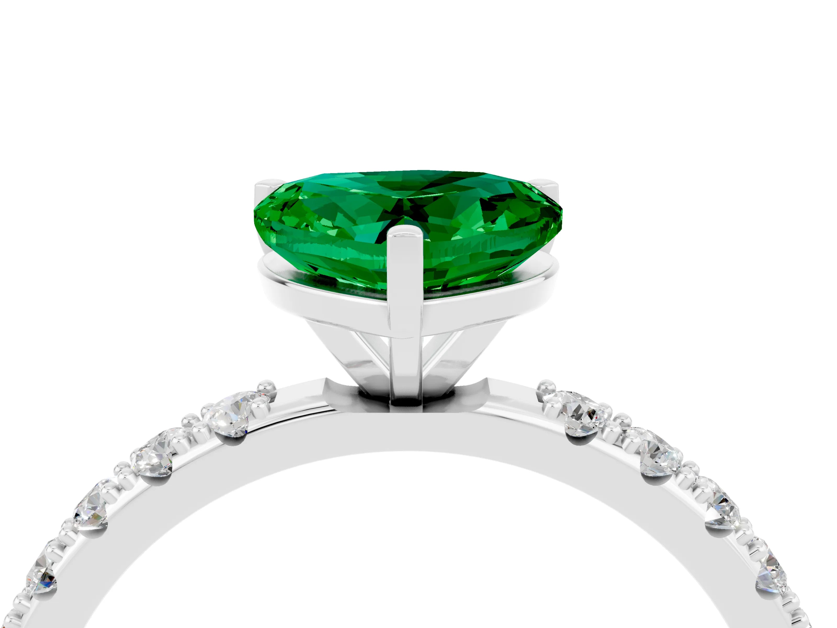White gold Heart Cut Emerald Solitaire Pavé Band with Four-Prong Setting_4