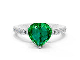 White gold Heart Cut Emerald Solitaire Pavé Band with Four-Prong Setting