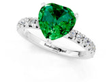 White gold Heart Cut Emerald Solitaire Pavé Engagement Ring with Round Band and Prong Setting_79