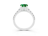 White gold Heart Cut Emerald Solitaire Ring with Cathedral Setting and Pavé Band_3