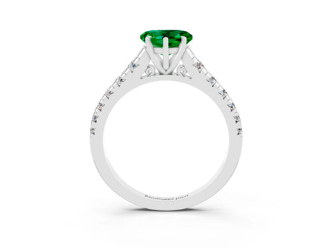 White gold Heart Cut Emerald Solitaire Ring with Cathedral Setting and Pavé Band_3