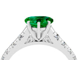 White gold Heart Cut Emerald Solitaire Ring with Cathedral Setting and Pavé Band_4