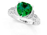 White gold Heart Cut Emerald Solitaire Ring with Filigree Band and Four-Prong Setting_25