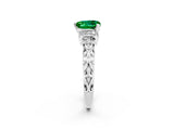 White gold Heart Cut Emerald Solitaire Ring with Filigree Band and Four-Prong Setting_26