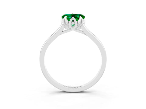 White gold Heart Cut Emerald Solitaire Ring with Flower Prong Setting and Classic Band_15