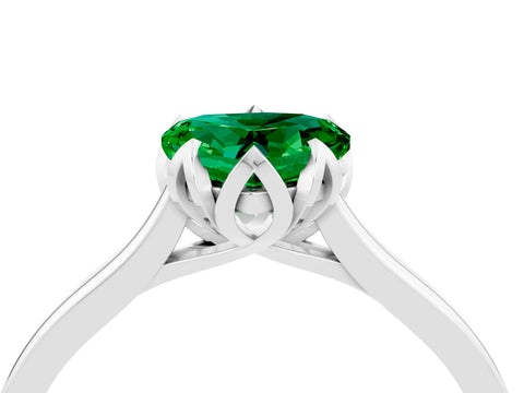 White gold Heart Cut Emerald Solitaire Ring with Flower Prong Setting and Classic Band_16