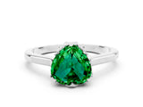 White gold Heart Cut Emerald Solitaire Ring with Flower Prong Setting and Classic Band_19