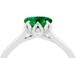 White gold Heart Cut Emerald Solitaire Ring with Flower Prong Setting and Classic Band_35