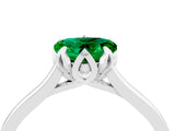 White gold Heart Cut Emerald Solitaire Ring with Flower Prong Setting and Classic Band_93