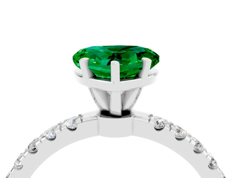 White gold Heart Cut Emerald Solitaire Ring with Pavé Accents and Four-Prong Setting_4