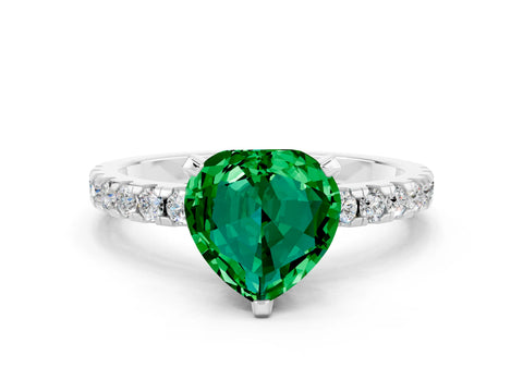 White gold Heart Cut Emerald Solitaire Ring with Pavé Band and Four-Prong Setting_24