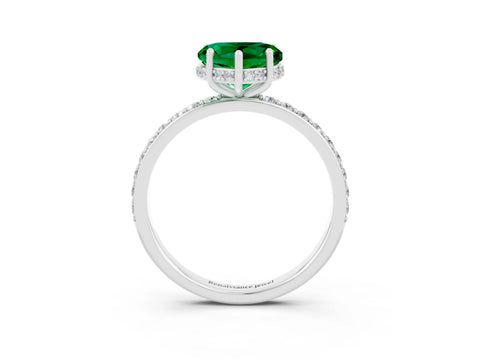 White gold Heart Cut Emerald Solitaire Ring with Pavé Band and Hidden Halo_27