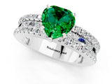 White gold Heart Cut Emerald Solitaire Ring with Pavé and Channel Set Band_1