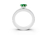 White gold Heart Cut Emerald Solitaire Ring with Pavé and Channel Set Band_3