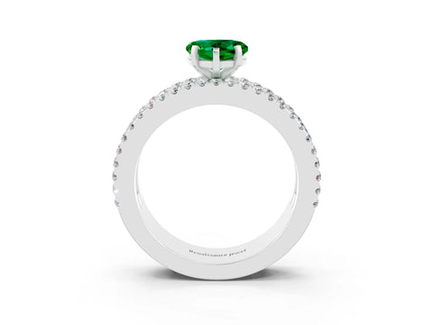 White gold Heart Cut Emerald Solitaire Ring with Pavé and Channel Set Band_3