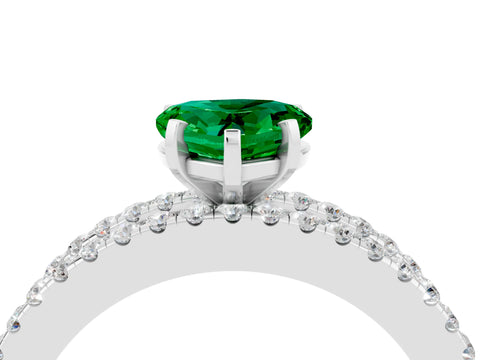 White gold Heart Cut Emerald Solitaire Ring with Pavé and Channel Set Band_4