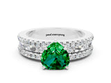White gold Heart Cut Emerald Solitaire Ring with Pavé and Channel Set Band