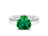 White gold Heart Cut Emerald Solitaire Ring with Pave Band and Four Prong Setting_24