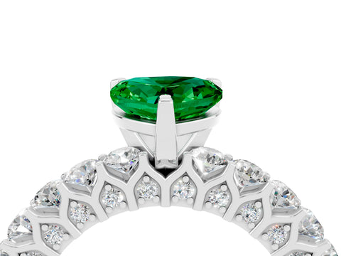 White gold Heart Cut Emerald Solitaire Ring with Shared Prong Pavé Band and Four-Prong Setting_16