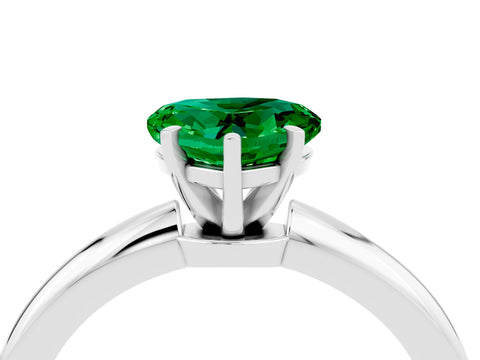White gold Heart Cut Emerald Solitaire Ring with Six-Prong Setting and Classic Band_16