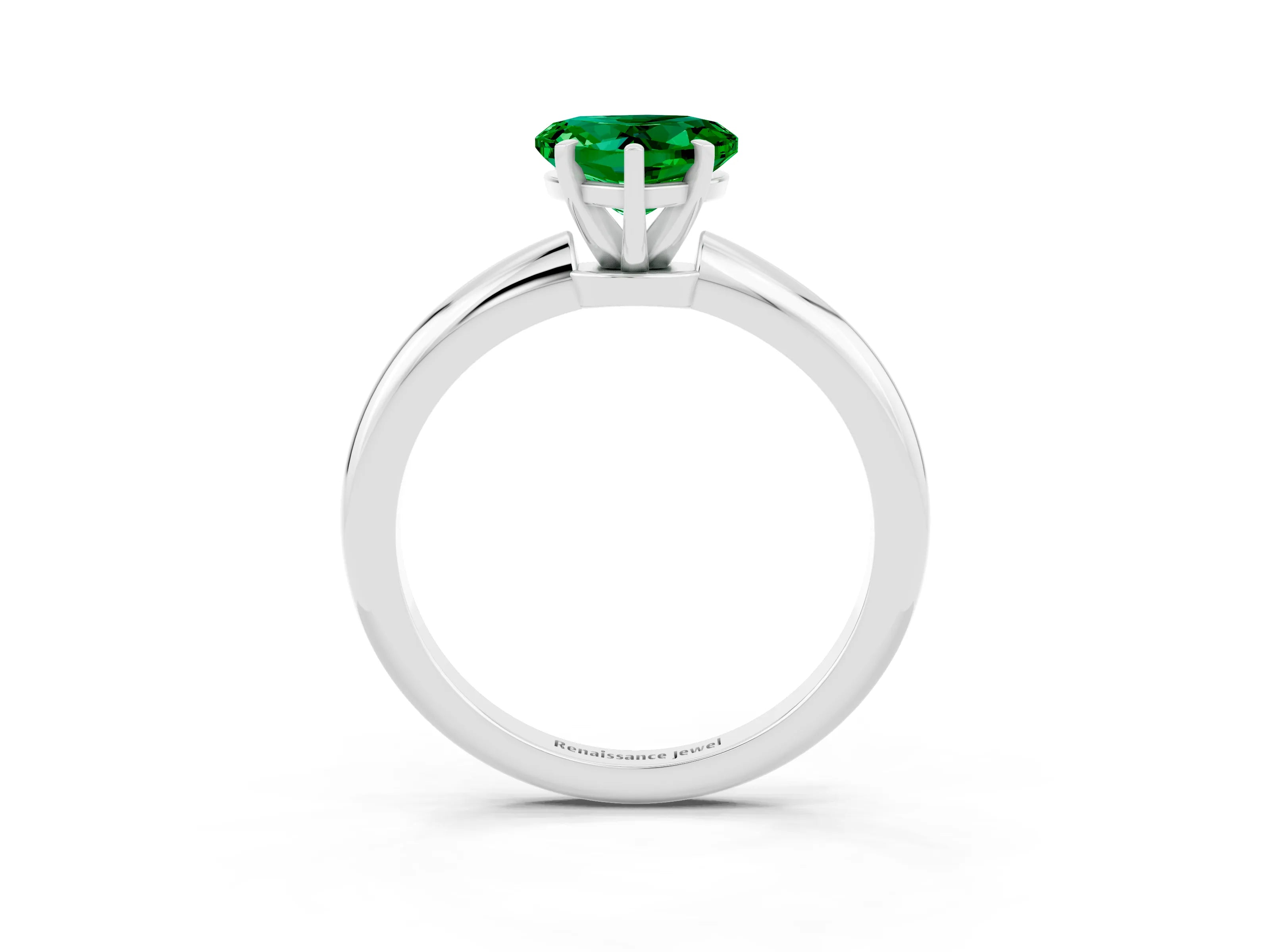 White gold Heart Cut Emerald Solitaire Ring with Six-Prong Setting and Classic Band_3