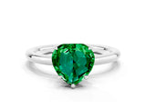 White gold Heart Cut Emerald Solitaire Ring with Thin Band and Four-Prong Setting