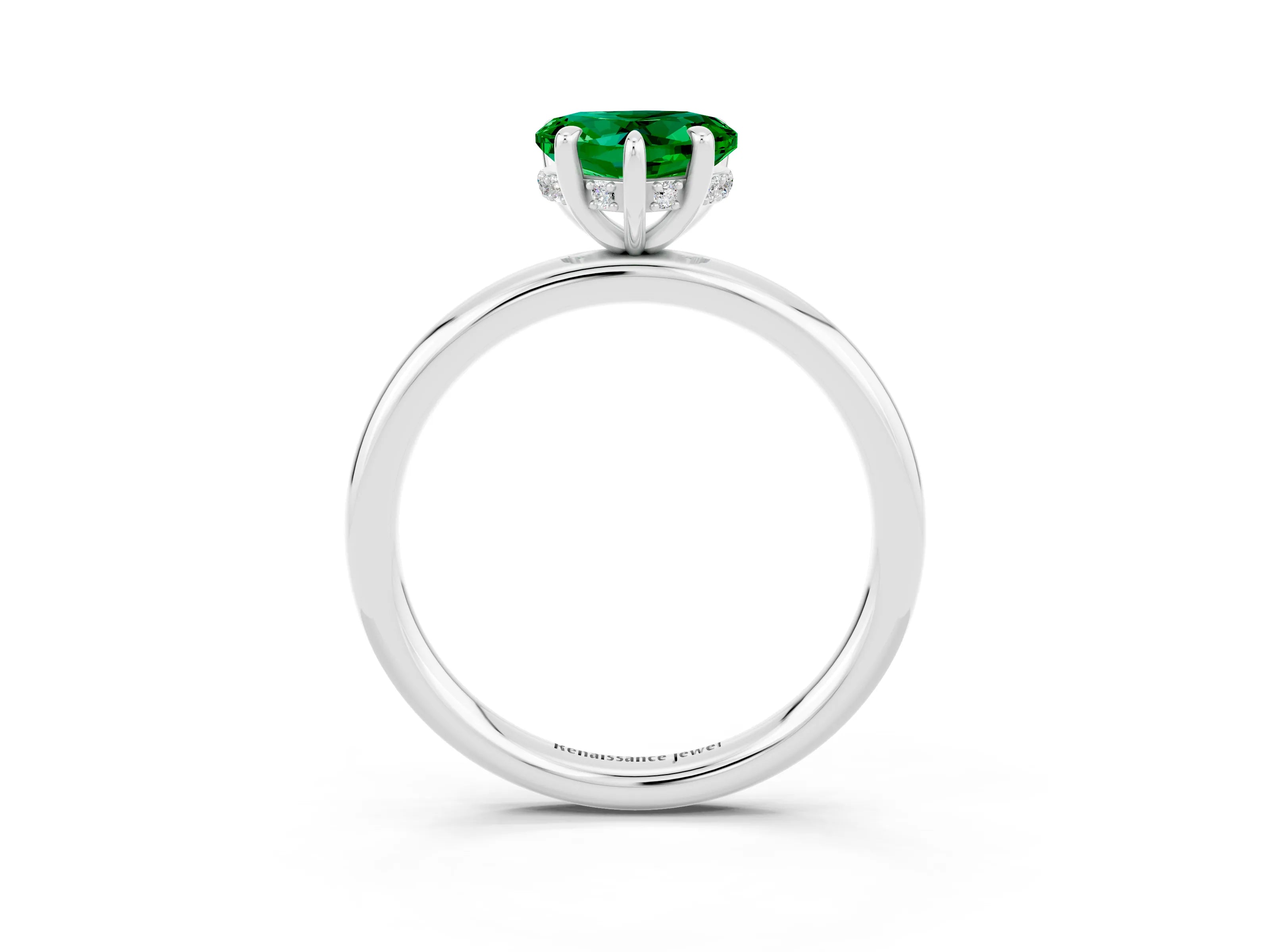 White gold Heart Cut Emerald Solitaire Ring with Thin Band and Four-Prong Setting_3