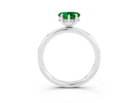 White gold Heart Cut Emerald Solitaire Ring with Thin Band and Four-Prong Setting_3