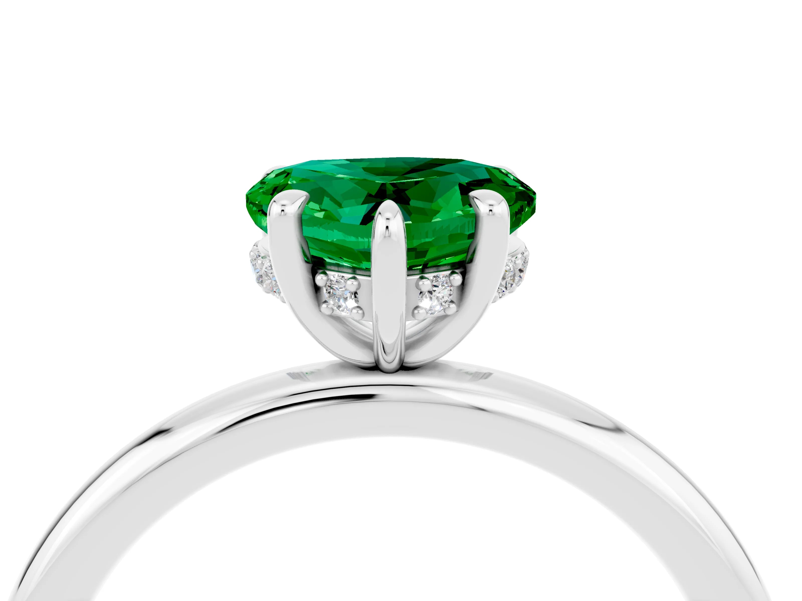 White gold Heart Cut Emerald Solitaire Ring with Thin Band and Four-Prong Setting_4