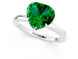 White gold Heart Cut Emerald Solitaire Ring with Thin Band and Prong Setting_13