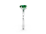 White gold Heart Cut Emerald Solitaire Ring with Thin Band and Prong Setting_14