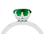 White gold Heart Cut Emerald Solitaire Ring with Thin Band and Prong Setting_16