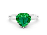 White gold Heart Cut Emerald Solitaire Ring with Thin Band and Prong Setting_36