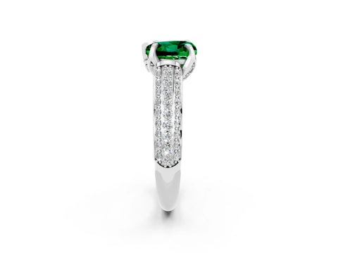 White gold Heart Cut Emerald Solitaire Ring with Three-Row Pavé Band and Four-Prong Setting_14