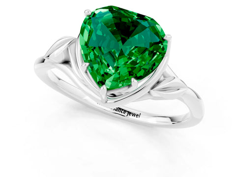 White gold Heart Cut Emerald Solitaire Ring with Twist Band and Four-Prong Setting_13