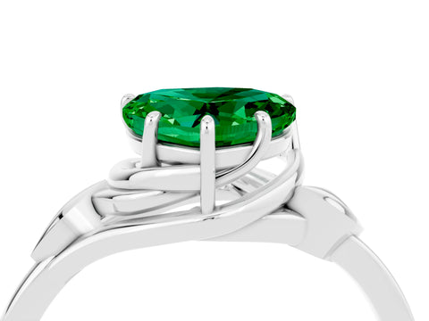 White gold Heart Cut Emerald Solitaire Ring with Twist Band and Four-Prong Setting_16