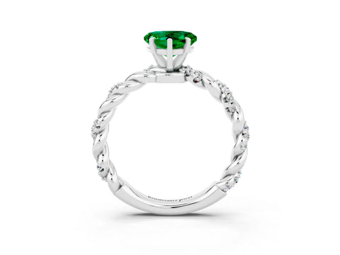 White gold Heart Cut Emerald Solitaire Ring with Twisted Band and Pavé Accents_3