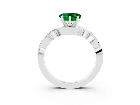 White gold Heart Cut Emerald Solitaire Ring with Twisted Band and Prong Setting_15