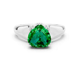 White gold Heart Cut Emerald Solitaire Ring with Wide Band and Prong Setting