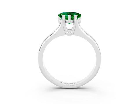 White gold Heart Cut Emerald Solitaire Ring with Wide Band and Prong Setting_3