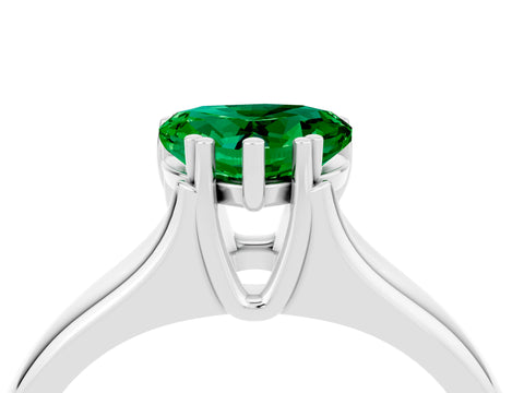 White gold Heart Cut Emerald Solitaire Ring with Wide Band and Prong Setting_4