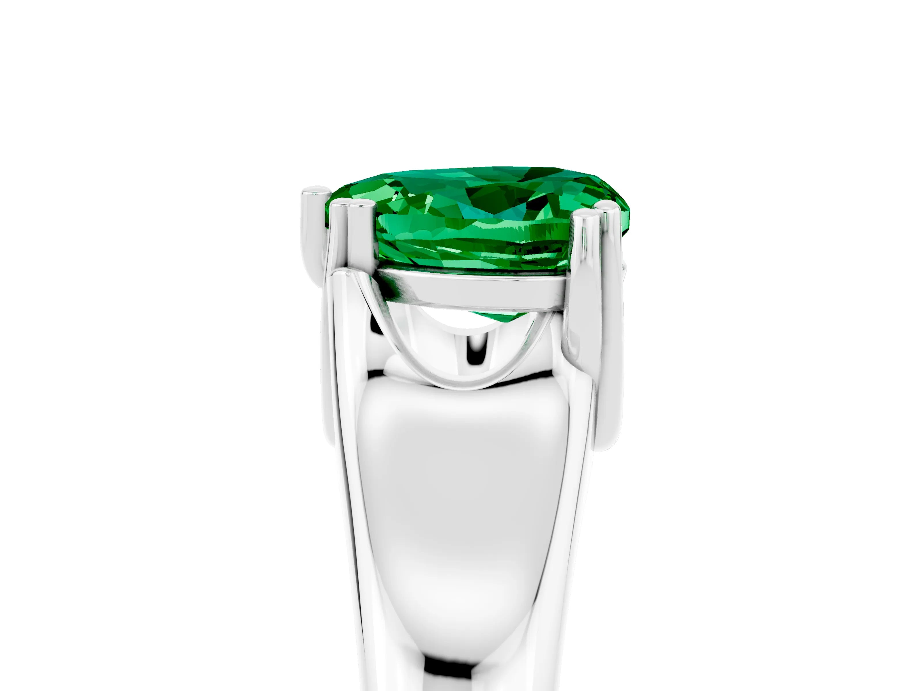White gold Heart Cut Emerald Solitaire Ring with Wide Band and Prong Setting_5