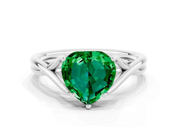 Platinum Heart Cut Emerald Solitaire Twist Band Prong Setting Ring