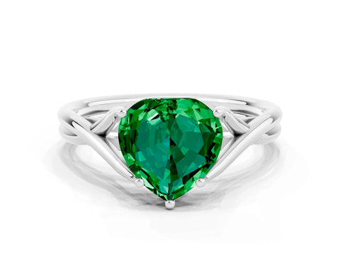 White gold Heart Cut Emerald Solitaire Twist Band Prong Setting Ring_36