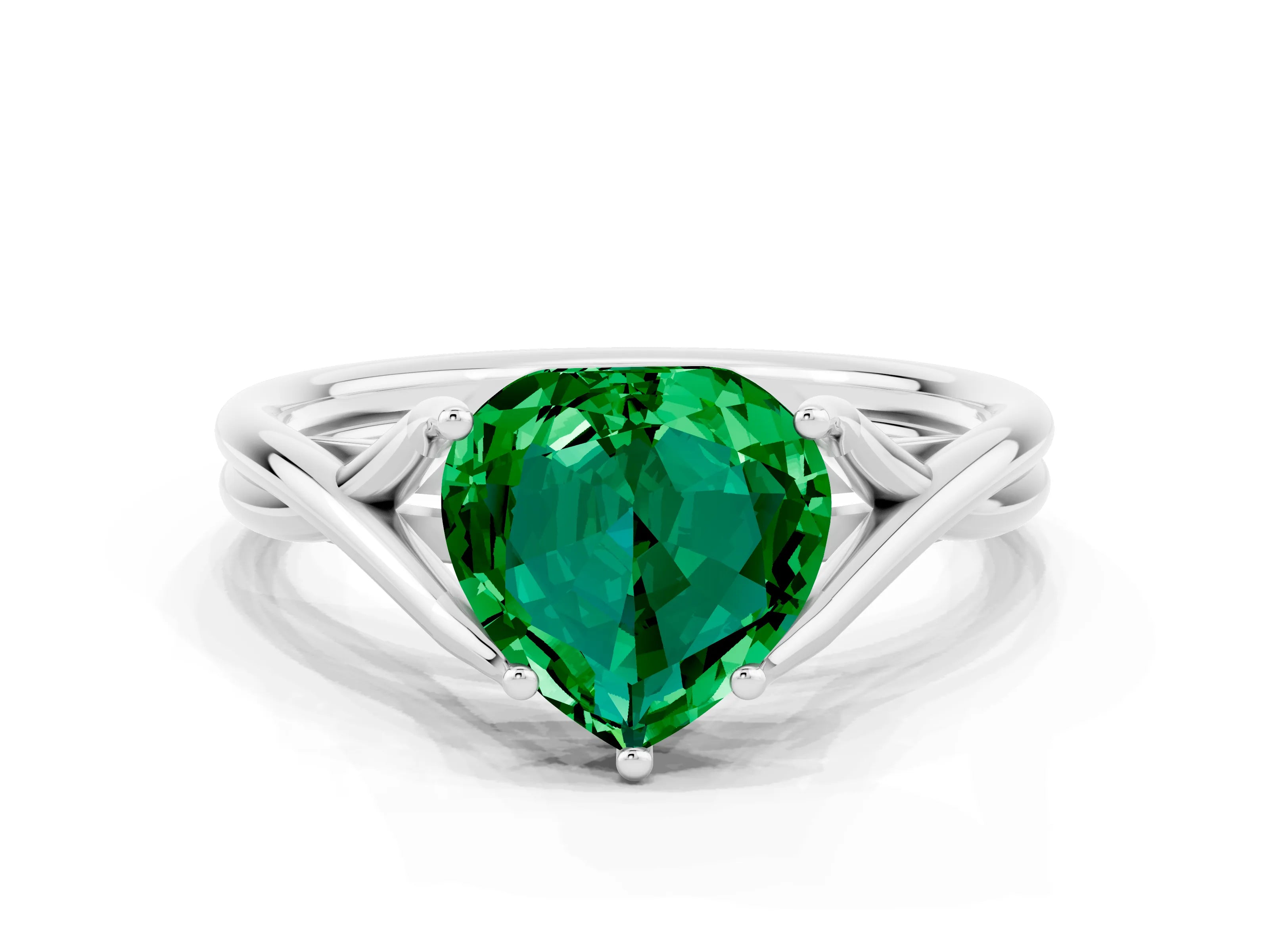 White gold Heart Cut Emerald Solitaire Twist Band Prong Setting Ring_36