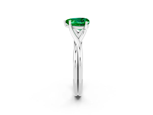 Platinum Heart Cut Emerald Solitaire Twist Band Prong Setting Ring