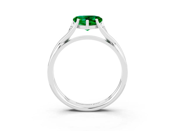 White gold Heart Cut Emerald Solitaire Twist Band Prong Setting Ring
