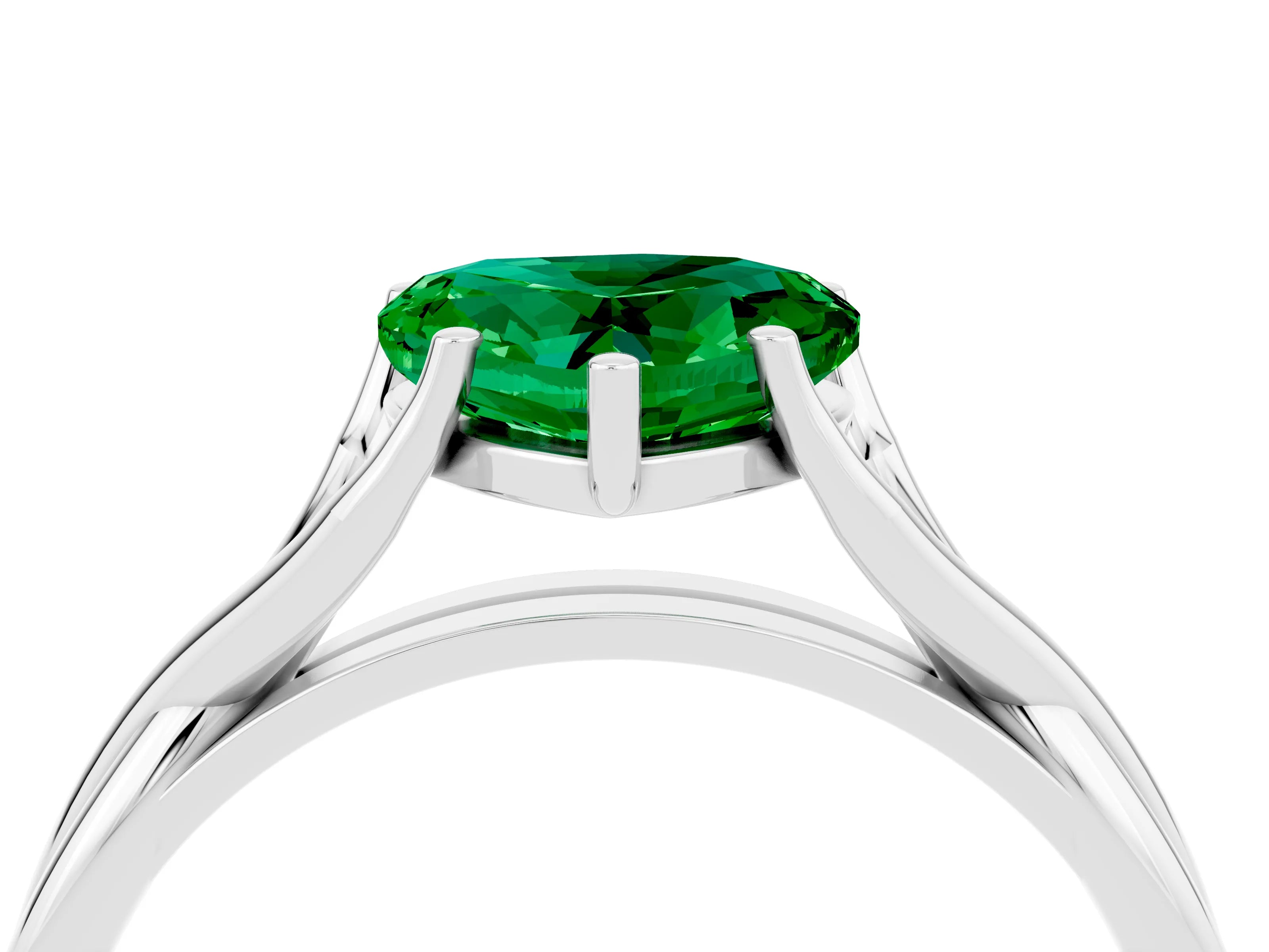 White gold Heart Cut Emerald Solitaire Twist Band Prong Setting Ring_40