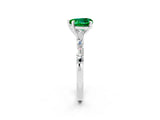 White gold Heart Cut Emerald Solitaire with Side Baguettes and Channel Set Band_2