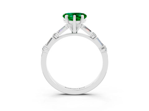 White gold Heart Cut Emerald Solitaire with Side Baguettes and Channel Set Band_3